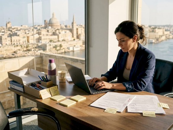 Manager working in corner Malta office