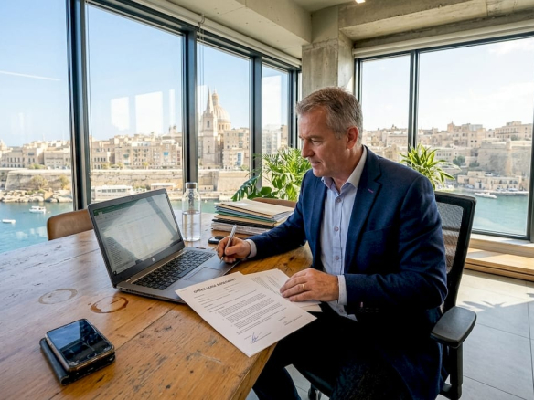 Professional reviewing lease in Malta office