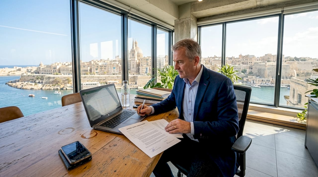 Professional reviewing lease in Malta office