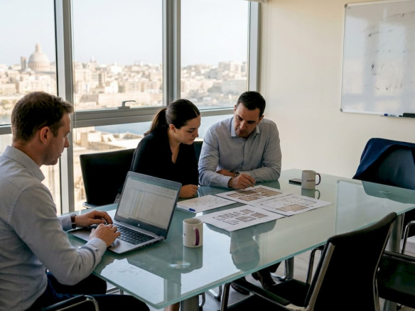 Business team evaluating Malta office space