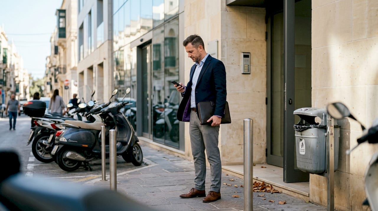 Businessman outside Malta office building Commercial office selection guide