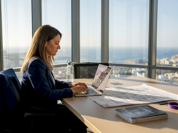 Office manager working in sunny Malta office 7 Factors Shaping 2026 Office Costs