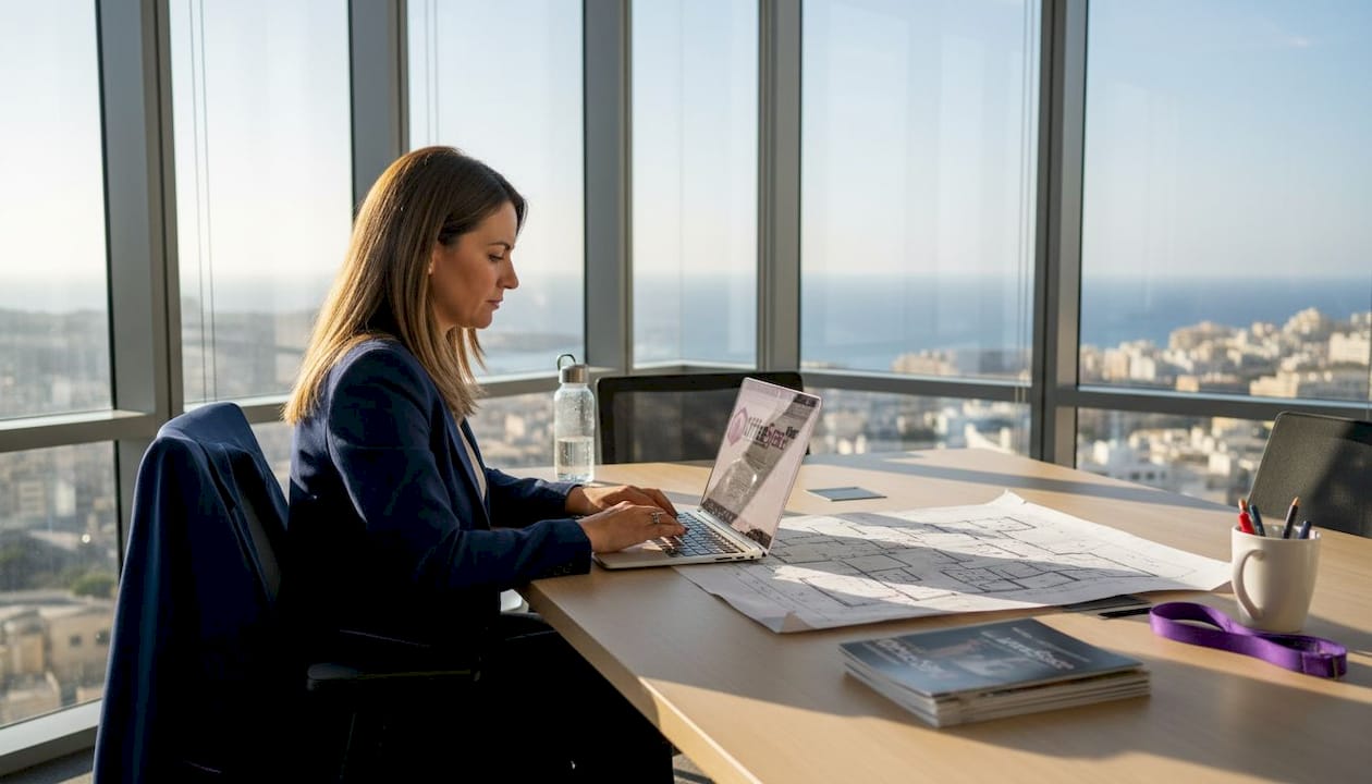 Office manager working in sunny Malta office 7 Factors Shaping 2026 Office Costs