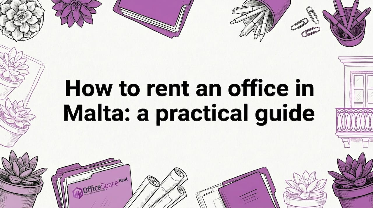 Decorative title card with hand-drawn office props