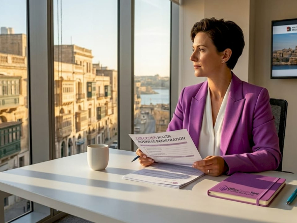 Professional reviewing Malta registration documents