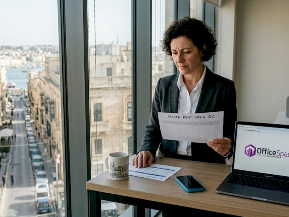 Professional reviewing Malta Office Rent Index 2026