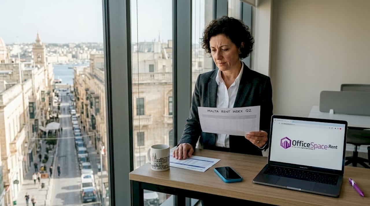 Professional reviewing Malta Office Rent Index 2026