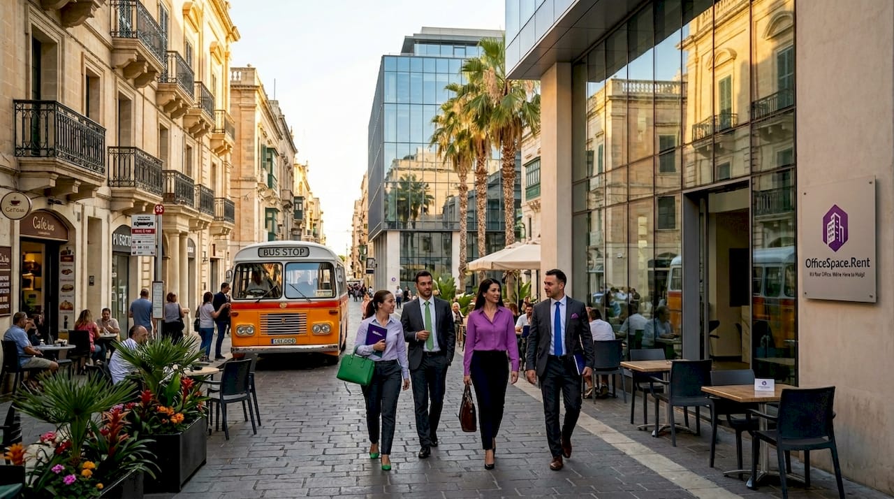 Office workers arriving at Maltese office building