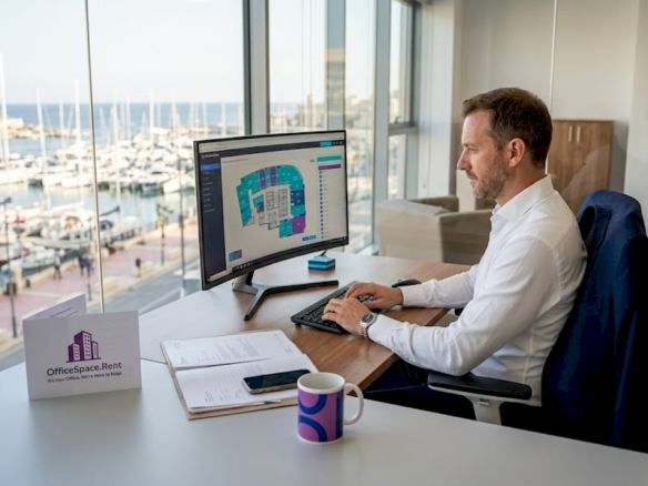 Manager working in Malta office rental setting