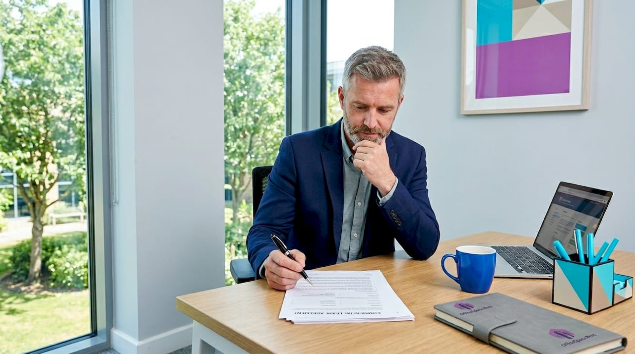 Business owner reviewing lease documents