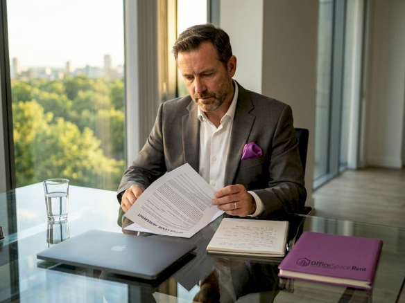 Businessman reviewing office lease document