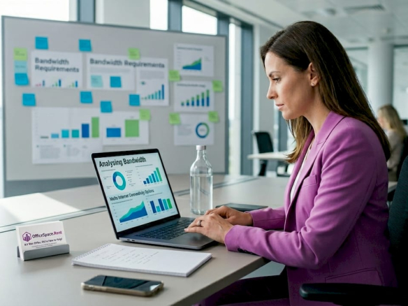 Businesswoman reviewing internet options in Malta office