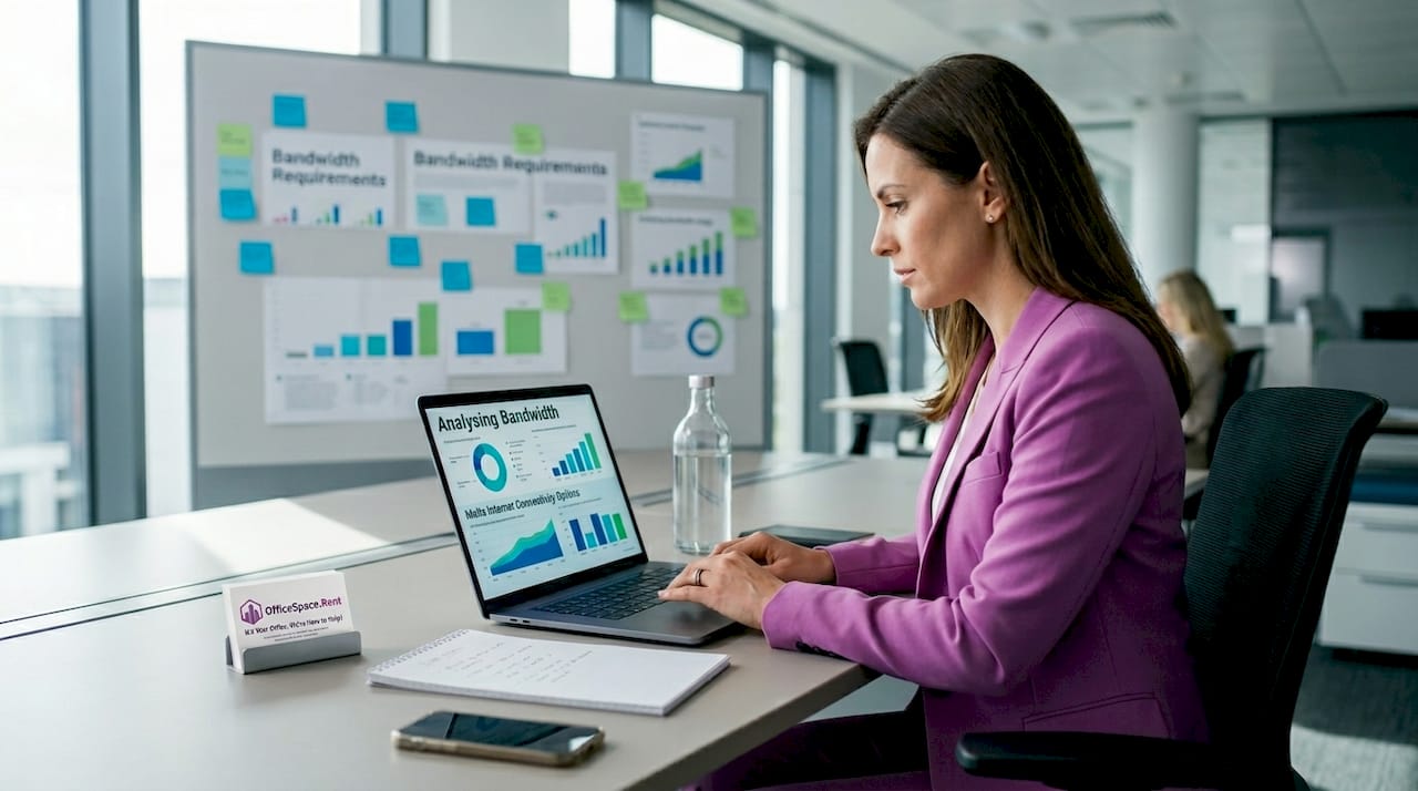 Businesswoman reviewing internet options in Malta office