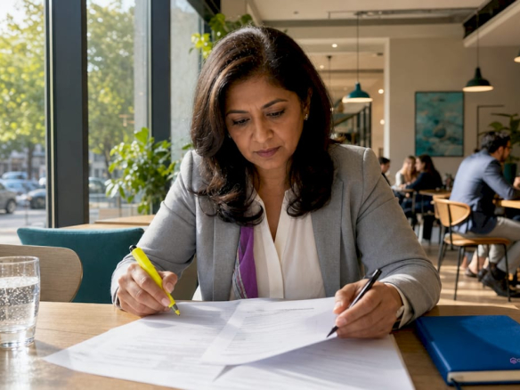 Tenant reviewing office subletting lease documents