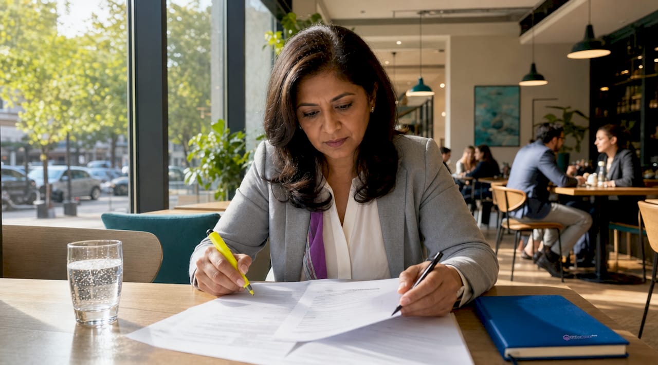 Tenant reviewing office subletting lease documents