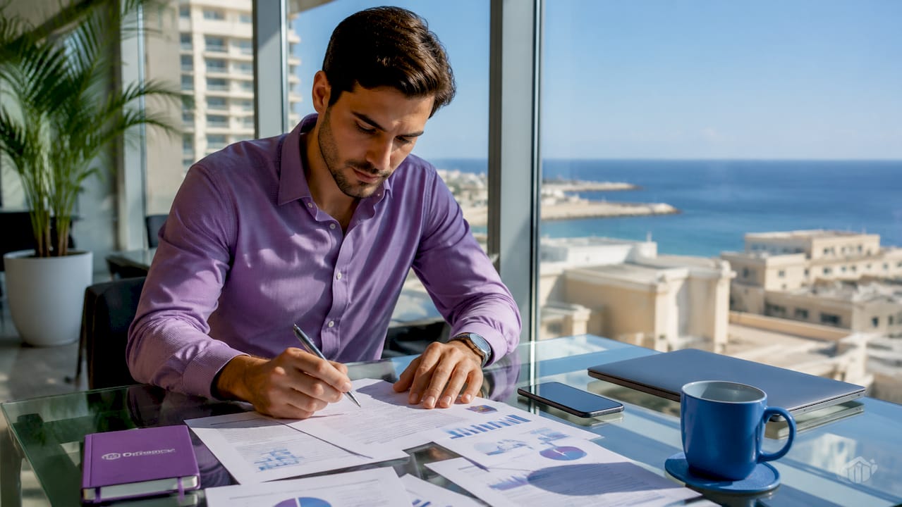 Property analyst reviewing Malta rent contracts