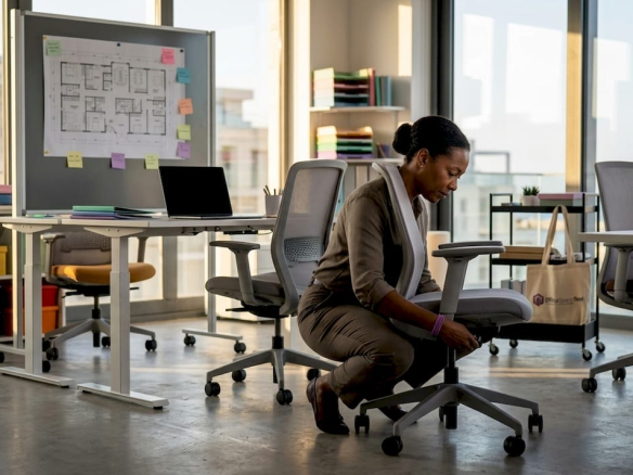 Office manager adjusting ergonomic desks guide to customizing office spaces