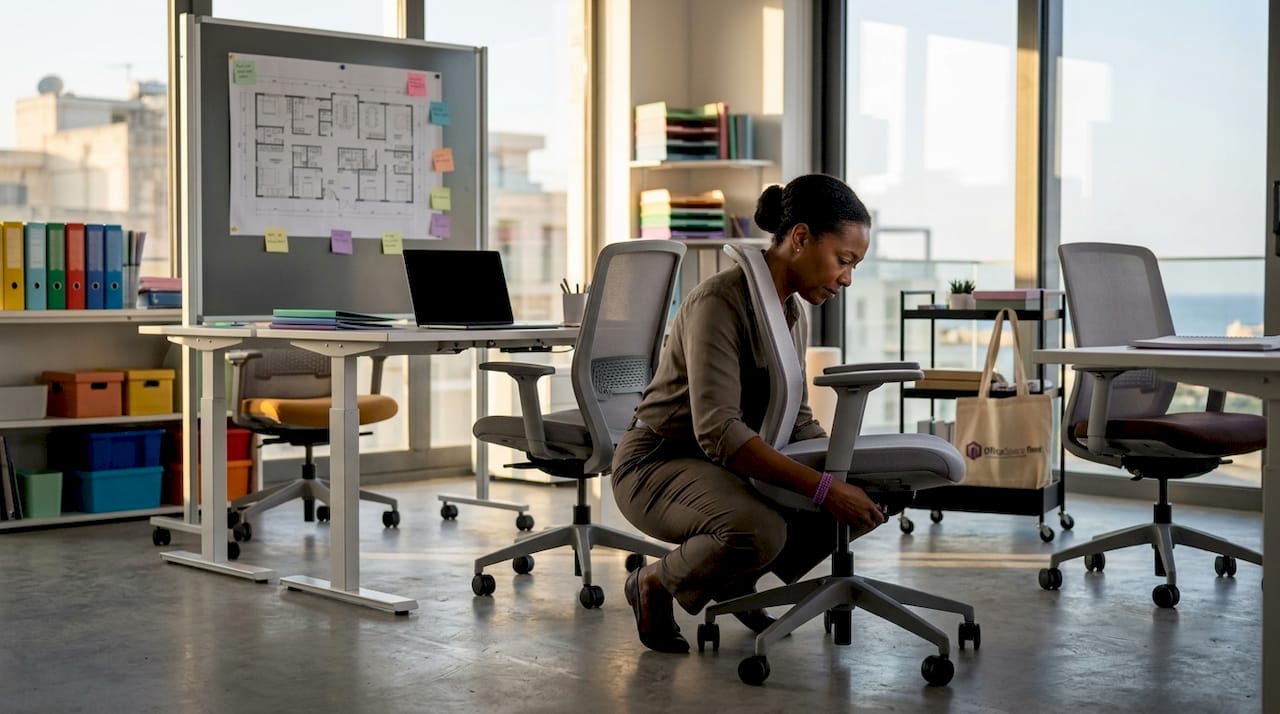 Office manager adjusting ergonomic desks guide to customizing office spaces