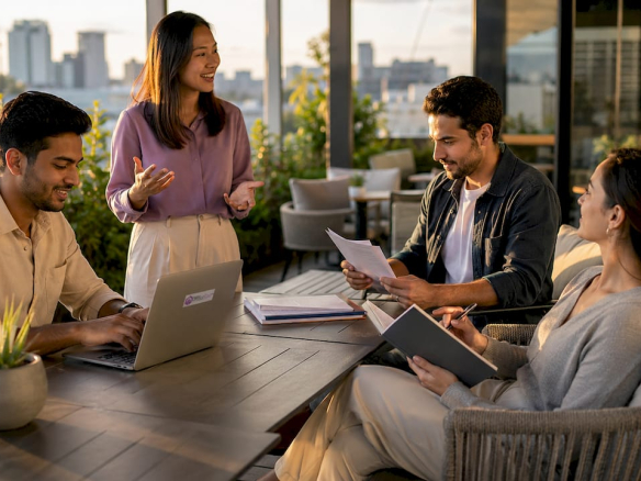 Team working together in open plan office