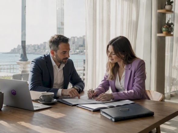 Agent and client discussing Sliema office rental