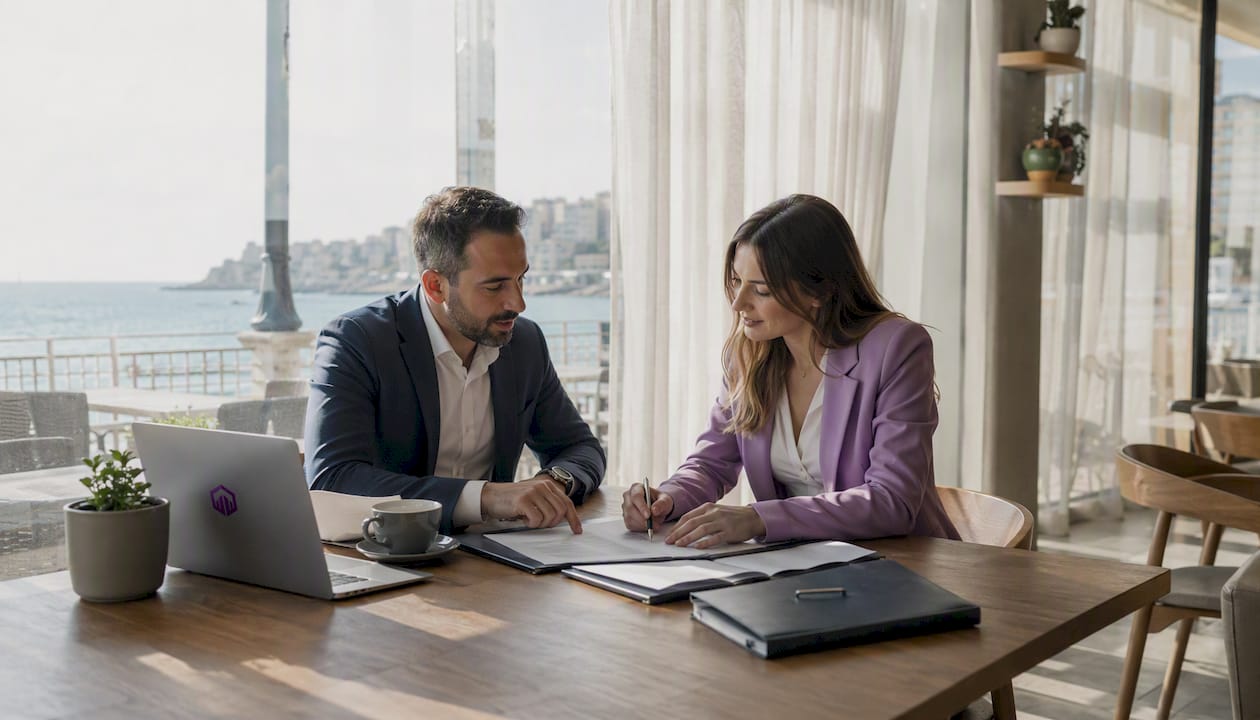 Agent and client discussing Sliema office rental