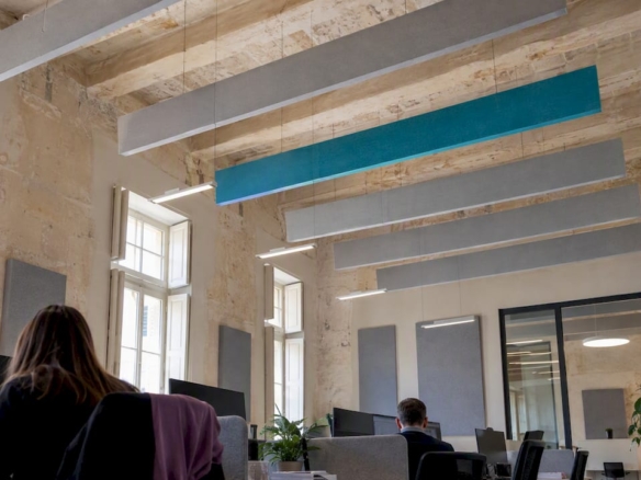 Acoustic baffles in a converted Maltese office